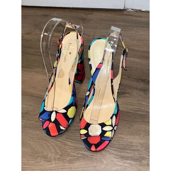 Kate Spade Multicolour Slingback Platform Heels Peep Toe Sandel Women's Size 7.5 - Picture 4 of 8
